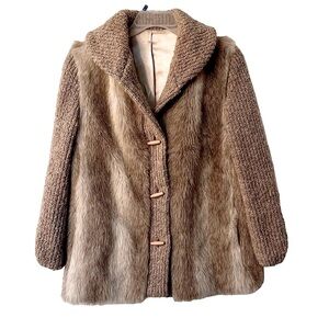 D Espirit Vintage Faux Fur Coat Crochet Wool Sleeve 1970s to 80s Indie Sleaze